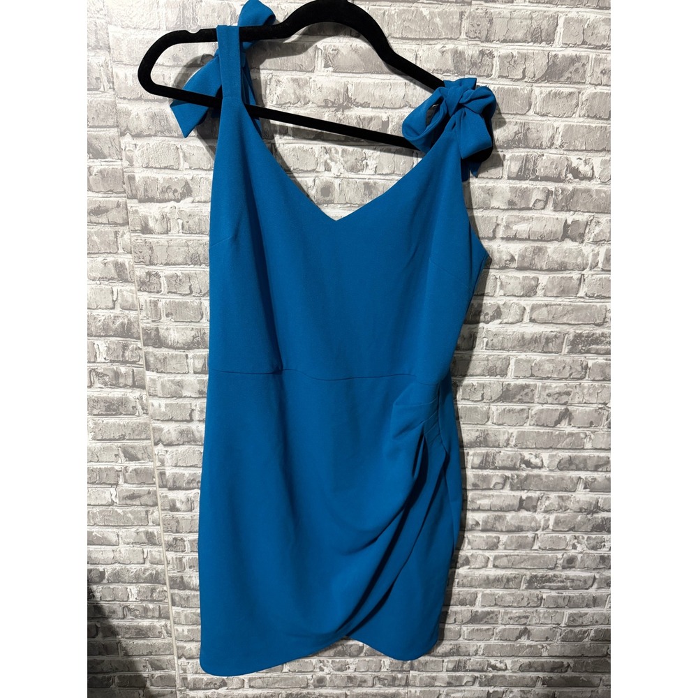 Betsey Johnson Blue Bow Shoulder Tulip Hem Cocktail Mini Dress Size 14